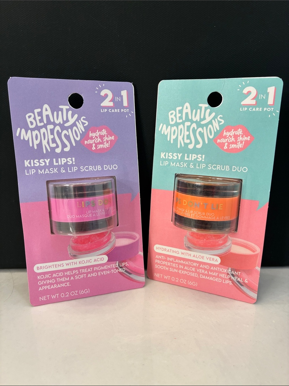 Impressions Kissy Lips! Lip Mask & Scrub Duo - Pink & Orange Packaging